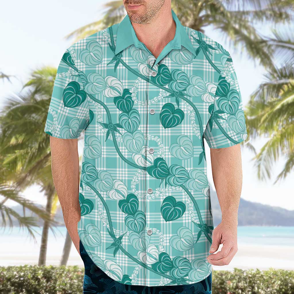 Anthurium Pikake Ti Leaf Palaka Hawaiian Shirt Turquoise Version