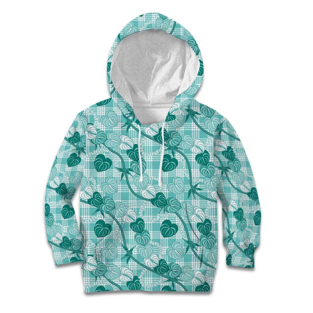 Anthurium Pikake Ti Leaf Palaka Kid Hoodie Turquoise Version