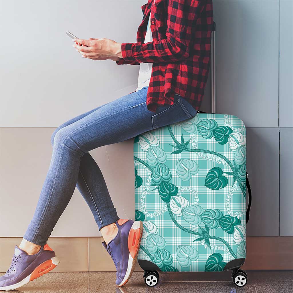 Anthurium Pikake Ti Leaf Palaka Luggage Cover Turquoise Version LT01 - Polynesian Pride