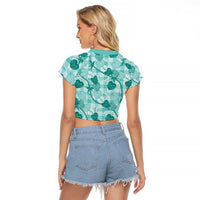 Anthurium Pikake Ti Leaf Palaka Raglan Cropped T Shirt Turquoise Version