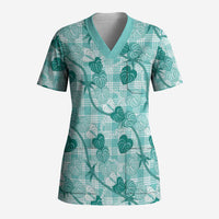 Anthurium Pikake Ti Leaf Palaka Scrub Top Turquoise Version LT01 Adult Turquoise - Polynesian Pride