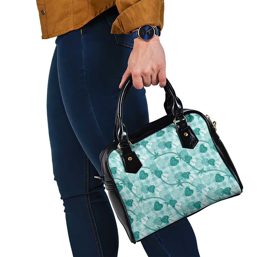 Anthurium Pikake Ti Leaf Palaka Shoulder Handbag Turquoise Version LT01 - Polynesian Pride