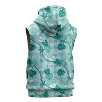 Anthurium Pikake Ti Leaf Palaka Sleeveless Hoodie Turquoise Version LT01 - Polynesian Pride