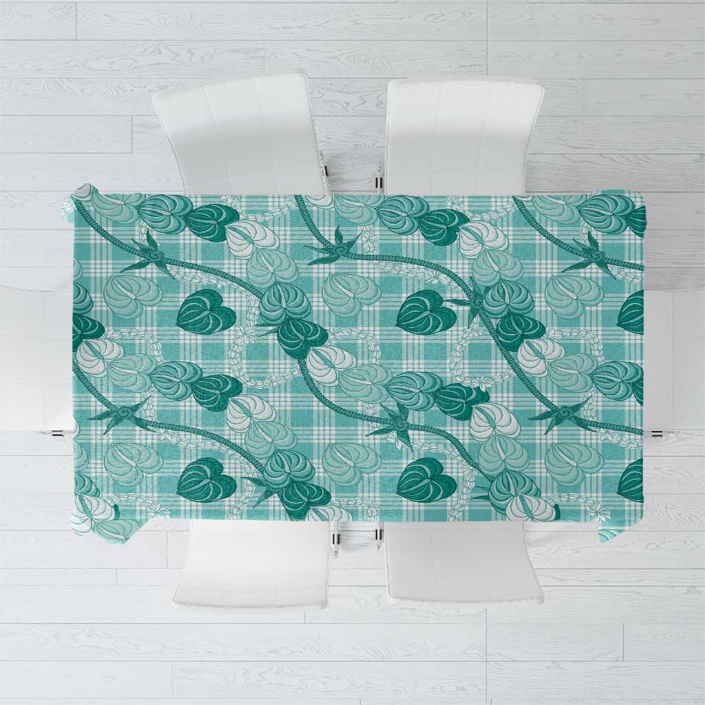 Anthurium Pikake Ti Leaf Palaka Tablecloth Turquoise Version