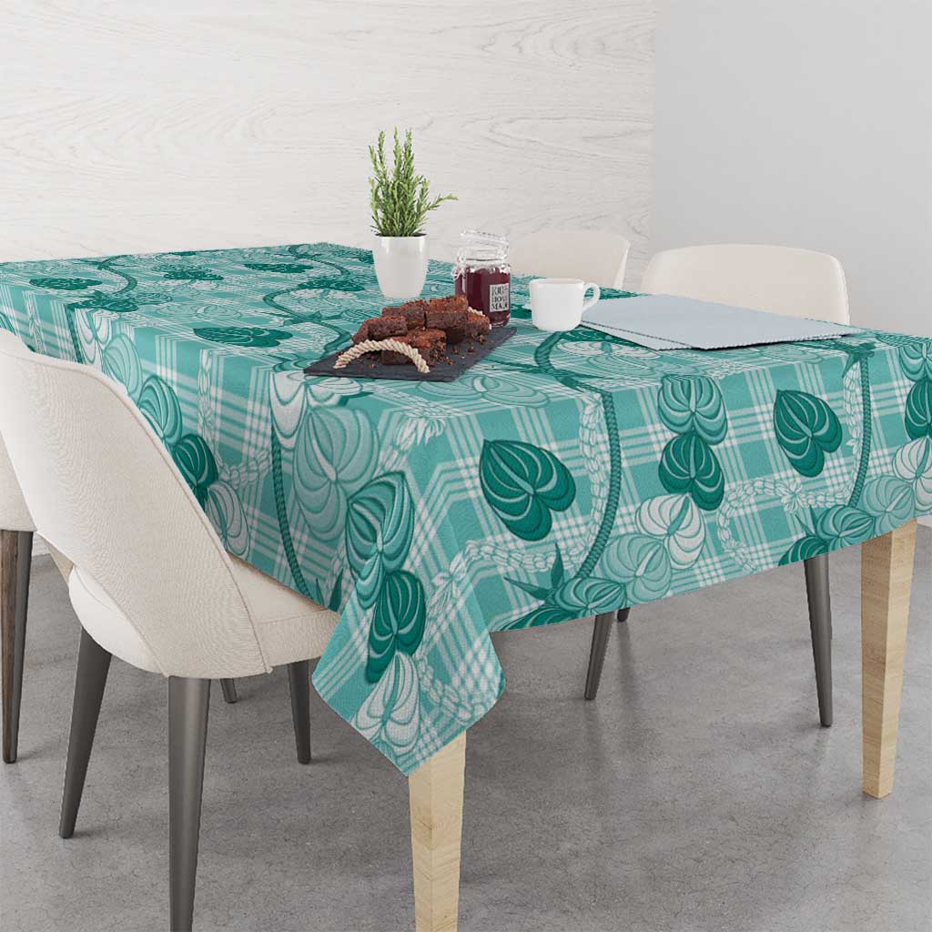 Anthurium Pikake Ti Leaf Palaka Tablecloth Turquoise Version