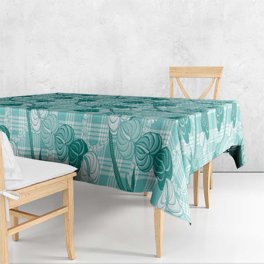 Anthurium Pikake Ti Leaf Palaka Tablecloth Turquoise Version