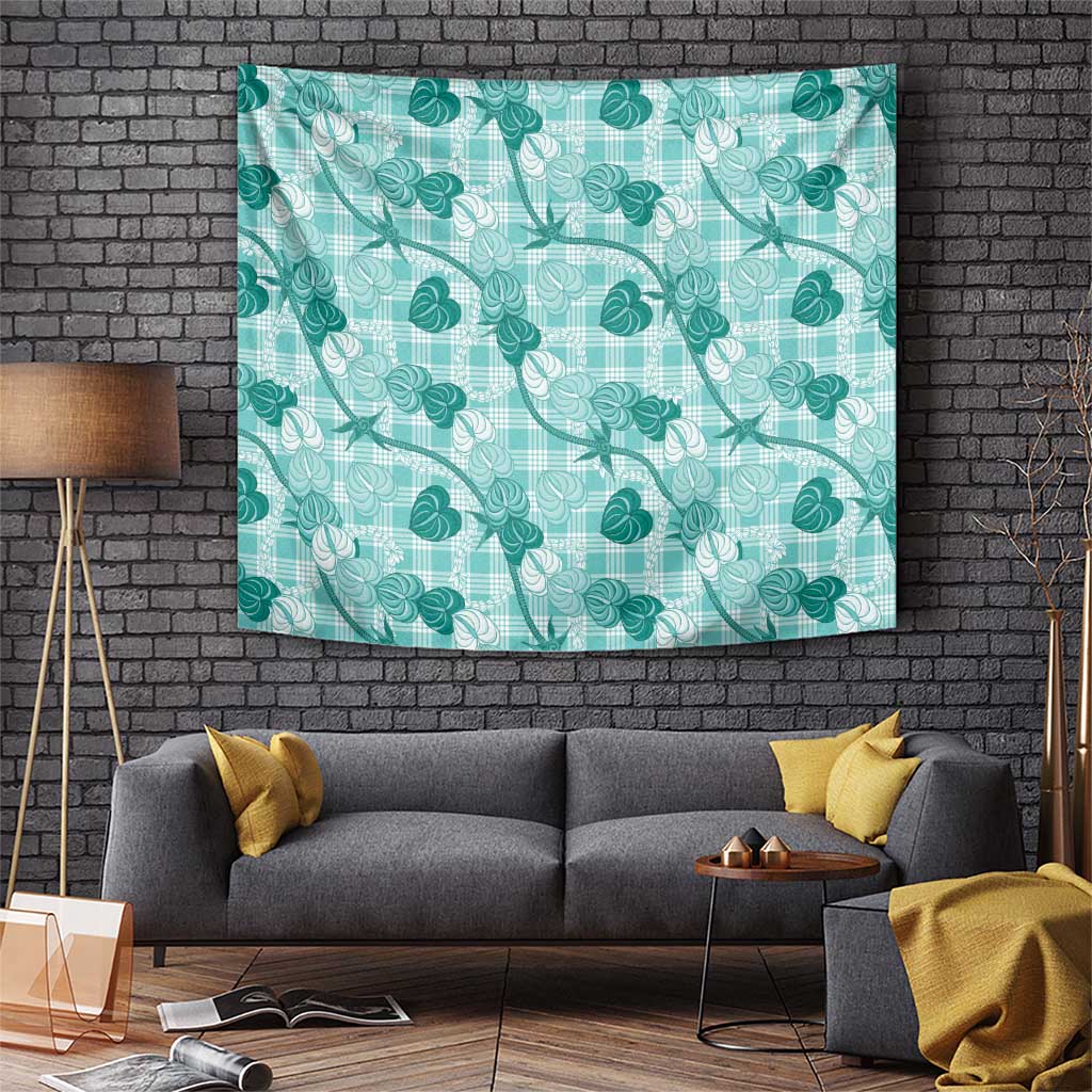 Anthurium Pikake Ti Leaf Palaka Tapestry Turquoise Version LT01 Turquoise - Polynesian Pride