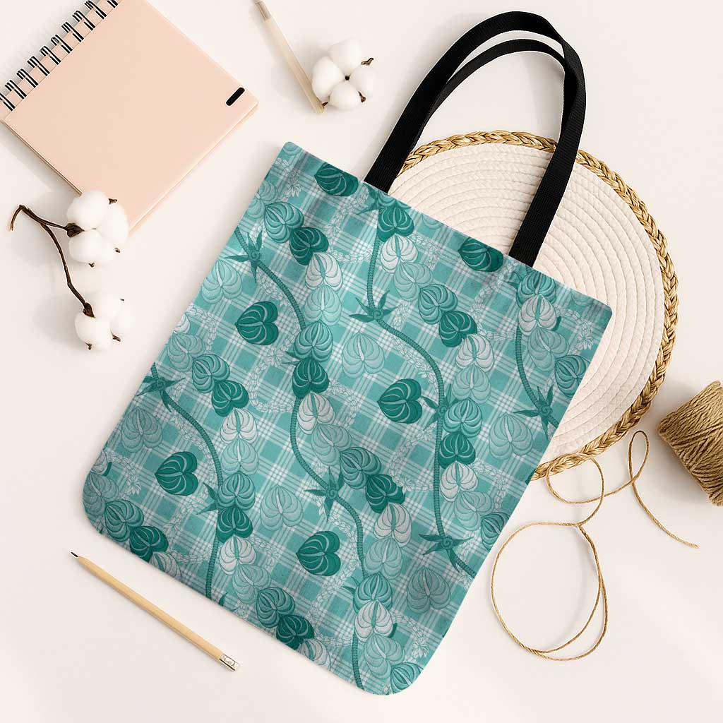 Anthurium Pikake Ti Leaf Palaka Tote Bag Turquoise Version