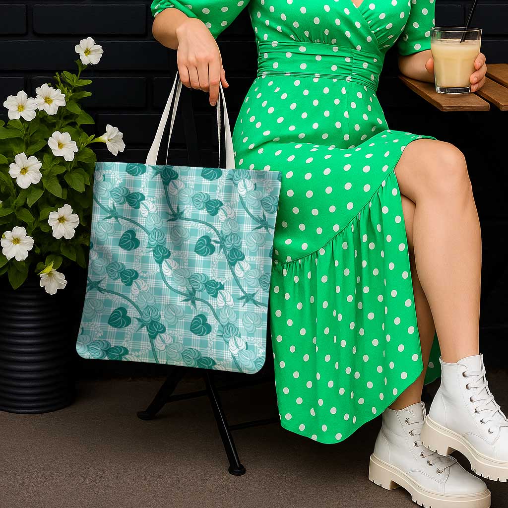 Anthurium Pikake Ti Leaf Palaka Tote Bag Turquoise Version