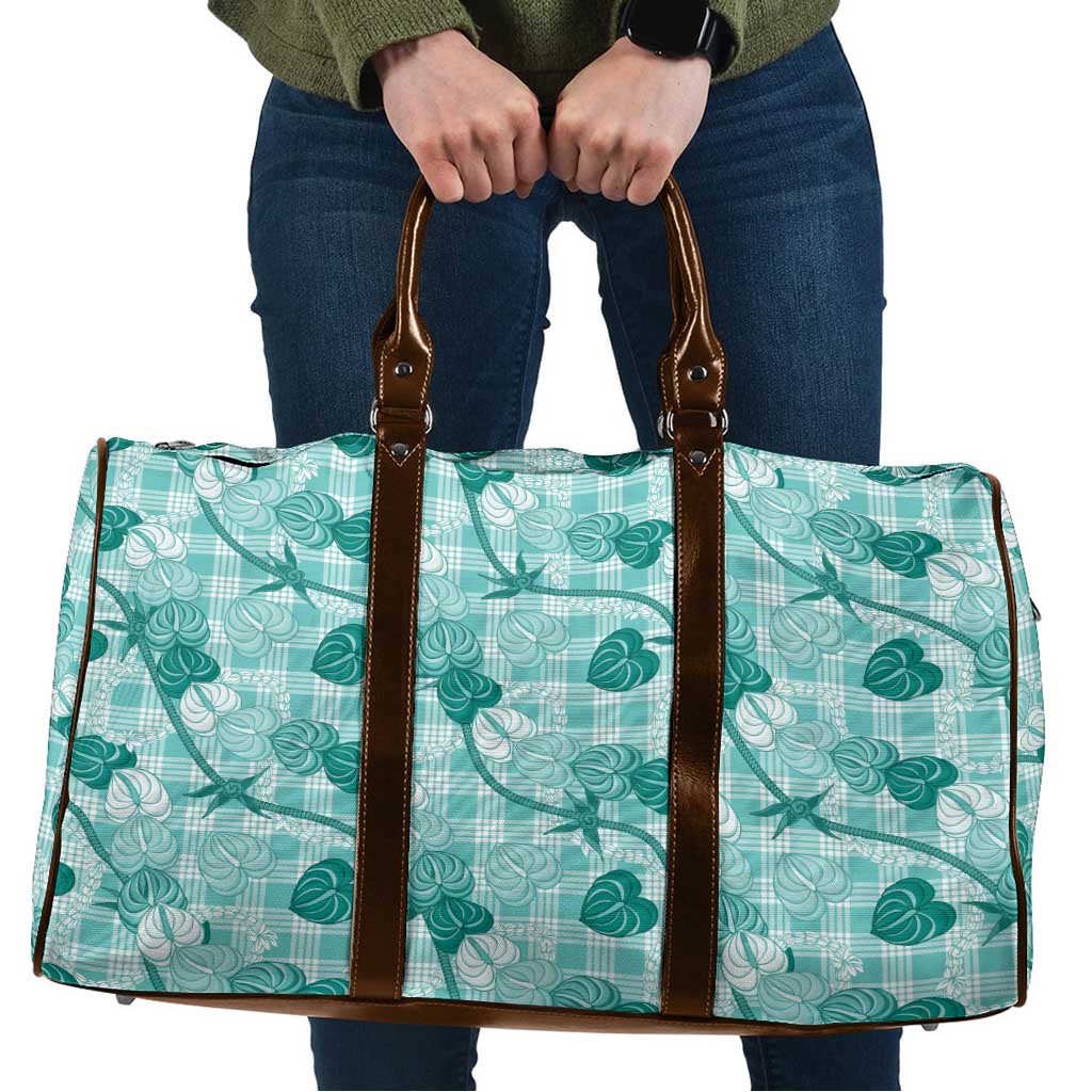 Anthurium Pikake Ti Leaf Palaka Travel Bag Turquoise Version