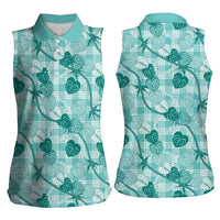 Anthurium Pikake Ti Leaf Palaka Women Sleeveless Polo Shirt Turquoise Version