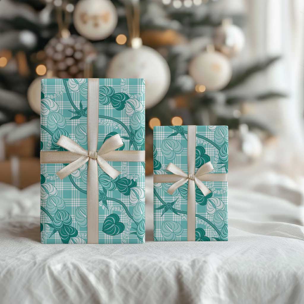 Anthurium Pikake Ti Leaf Palaka Wrapping Paper Turquoise Version LT01 - Polynesian Pride