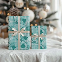 Anthurium Pikake Ti Leaf Palaka Wrapping Paper Turquoise Version LT01 - Polynesian Pride