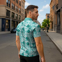 Anthurium Pikake Ti Leaf Palaka Zipper Polo Shirt Turquoise Version LT01 - Polynesian Pride
