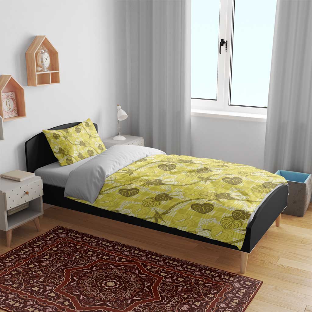 Anthurium Pikake Ti Leaf Palaka Bedding Set Yellow Version LT01 - Polynesian Pride