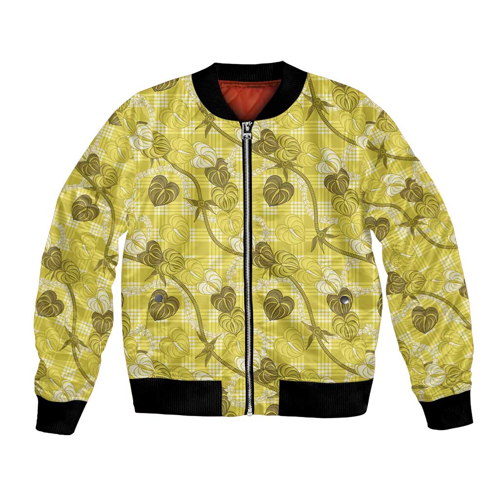 Anthurium Pikake Ti Leaf Palaka Bomber Jacket Yellow Version LT01 Unisex Yellow - Polynesian Pride