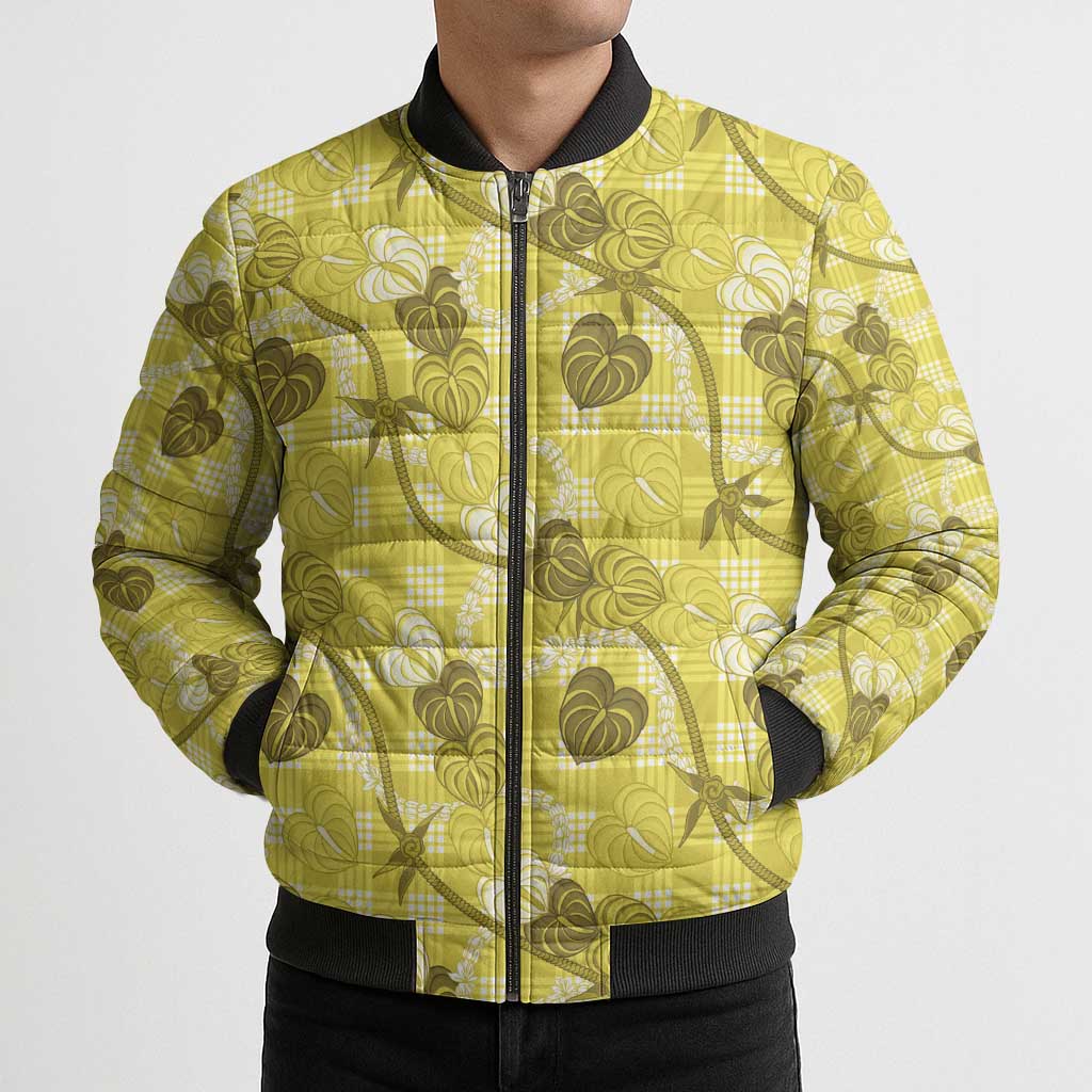 Anthurium Pikake Ti Leaf Palaka Bomber Puffer Jacket Yellow Version LT01 - Polynesian Pride