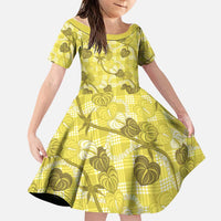 Anthurium Pikake Ti Leaf Palaka Family Matching Off The Shoulder Long Sleeve Dress and Hawaiian Shirt Yellow Version