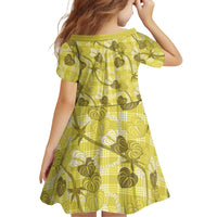 Anthurium Pikake Ti Leaf Palaka Family Matching Off The Shoulder Long Sleeve Dress and Hawaiian Shirt Yellow Version