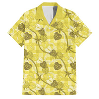 Anthurium Pikake Ti Leaf Palaka Family Matching Off The Shoulder Long Sleeve Dress and Hawaiian Shirt Yellow Version