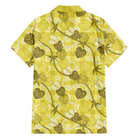 Anthurium Pikake Ti Leaf Palaka Family Matching Off The Shoulder Long Sleeve Dress and Hawaiian Shirt Yellow Version