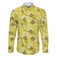 Anthurium Pikake Ti Leaf Palaka Family Matching Off The Shoulder Long Sleeve Dress and Hawaiian Shirt Yellow Version