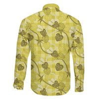 Anthurium Pikake Ti Leaf Palaka Family Matching Off The Shoulder Long Sleeve Dress and Hawaiian Shirt Yellow Version