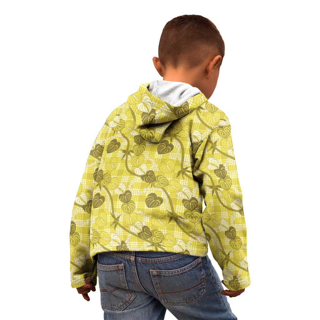 Anthurium Pikake Ti Leaf Palaka Kid Hoodie Yellow Version LT01 - Polynesian Pride