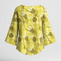Anthurium Pikake Ti Leaf Palaka Kimono Sleeve Blouse Yellow Version LT01 - Polynesian Pride