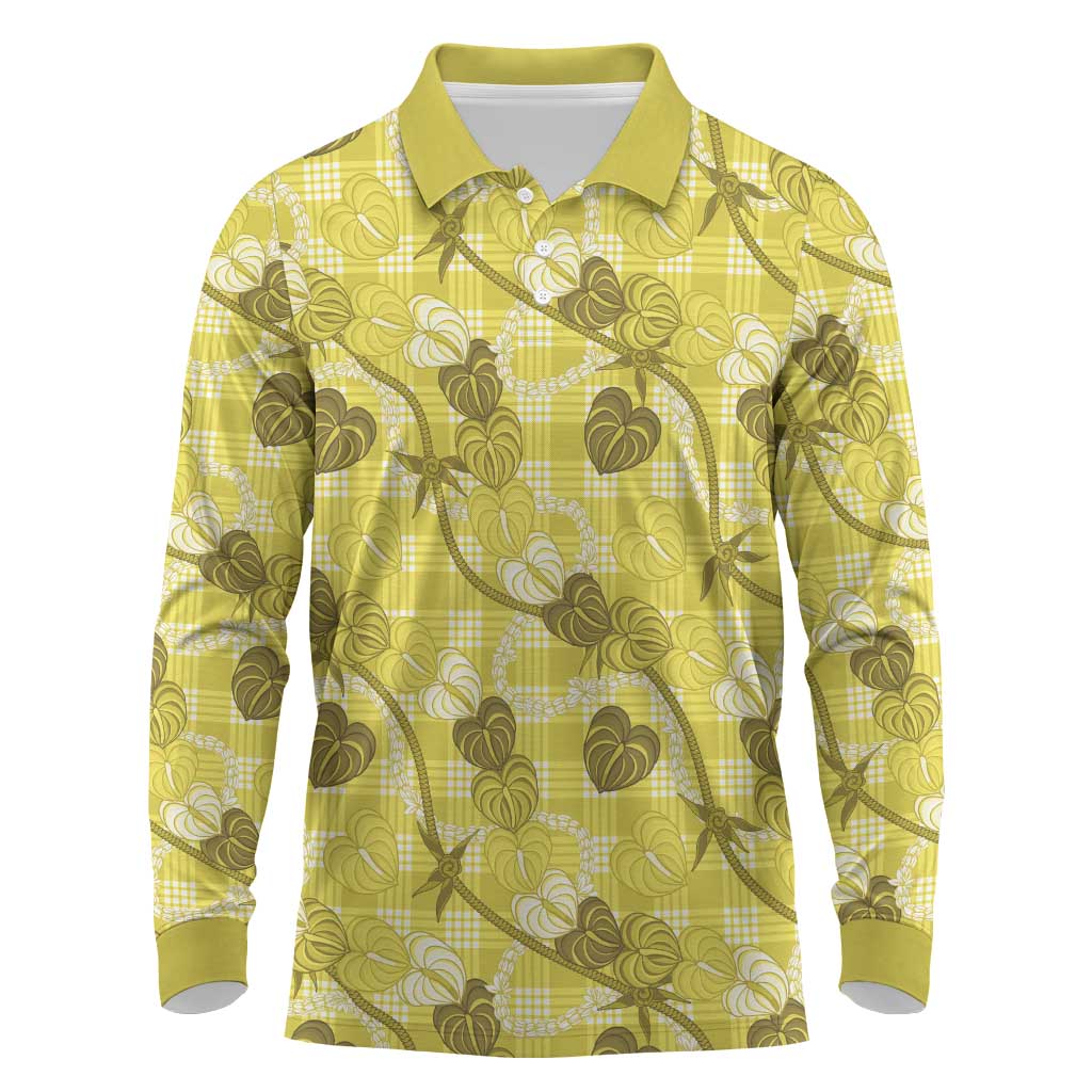 Anthurium Pikake Ti Leaf Palaka Long Sleeve Polo Shirt Yellow Version