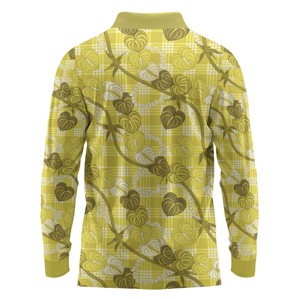 Anthurium Pikake Ti Leaf Palaka Long Sleeve Polo Shirt Yellow Version