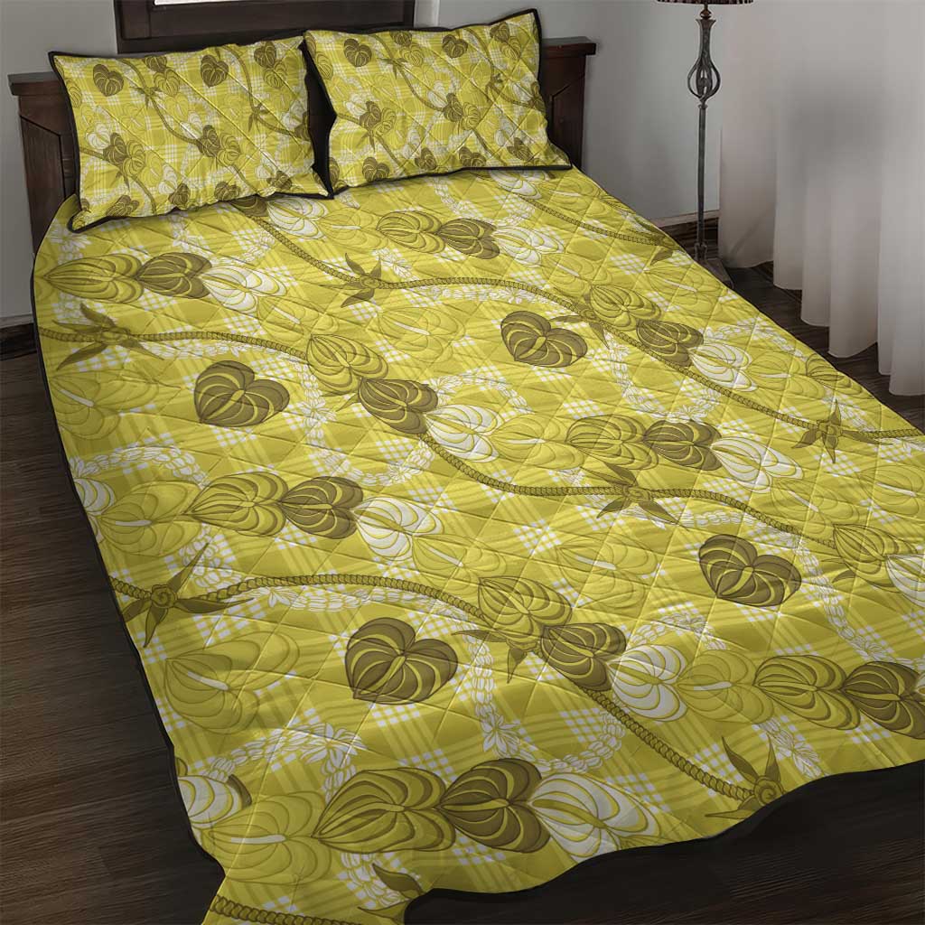 Anthurium Pikake Ti Leaf Palaka Quilt Bed Set Yellow Version LT01 Yellow - Polynesian Pride