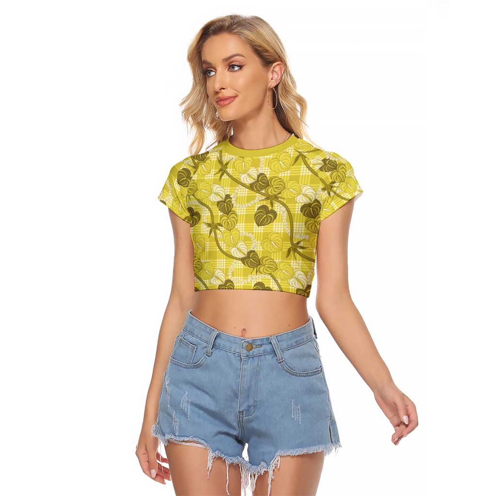 Anthurium Pikake Ti Leaf Palaka Raglan Cropped T Shirt Yellow Version