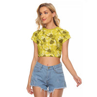 Anthurium Pikake Ti Leaf Palaka Raglan Cropped T Shirt Yellow Version