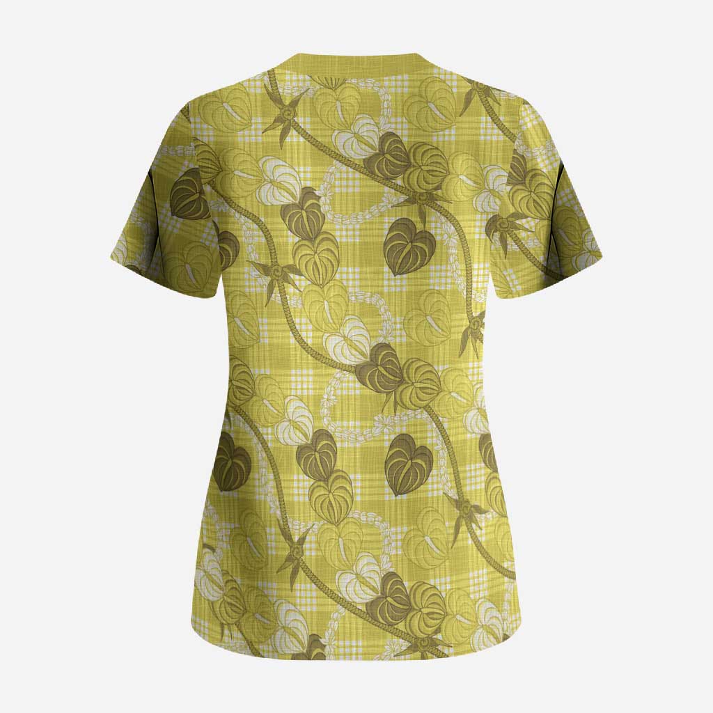 Anthurium Pikake Ti Leaf Palaka Scrub Top Yellow Version LT01 - Polynesian Pride
