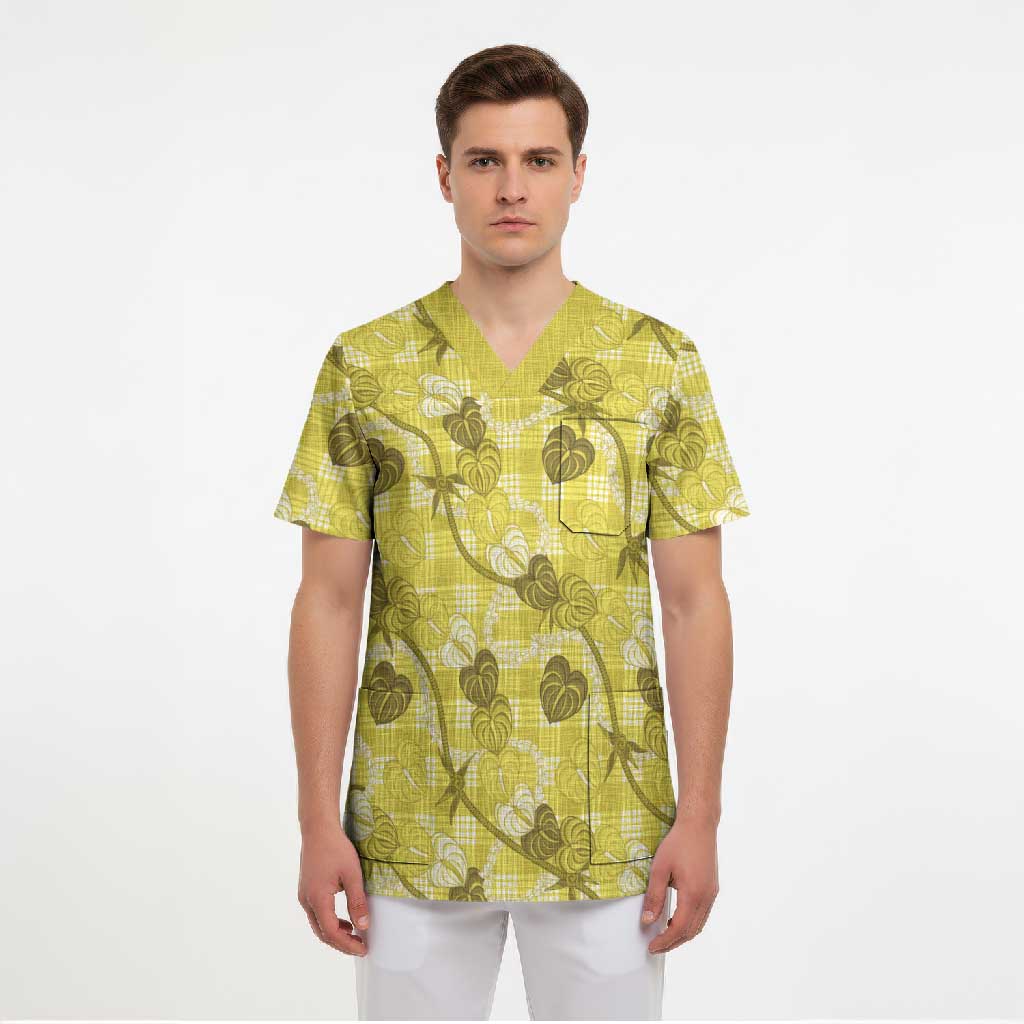 Anthurium Pikake Ti Leaf Palaka Scrub Top Yellow Version LT01 - Polynesian Pride