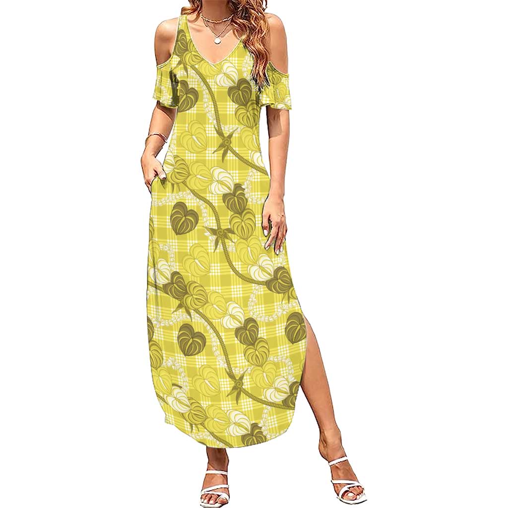 Anthurium Pikake Ti Leaf Palaka Summer Maxi Dress Yellow Version