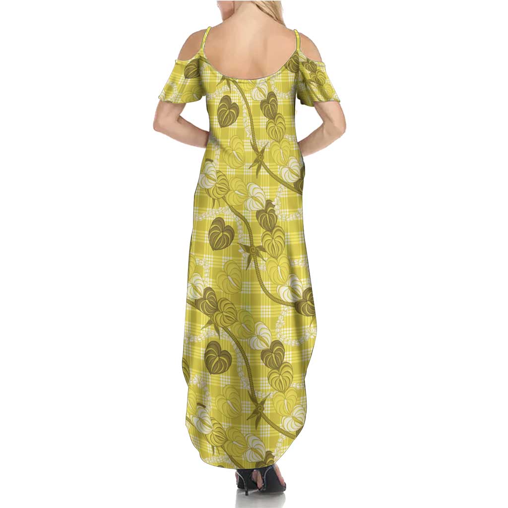 Anthurium Pikake Ti Leaf Palaka Summer Maxi Dress Yellow Version
