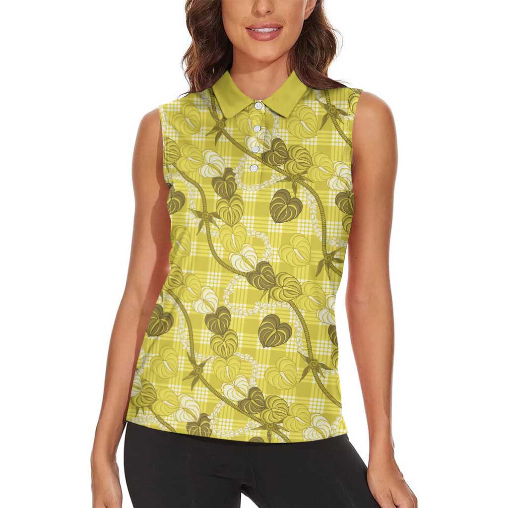 Anthurium Pikake Ti Leaf Palaka Women Sleeveless Polo Shirt Yellow Version