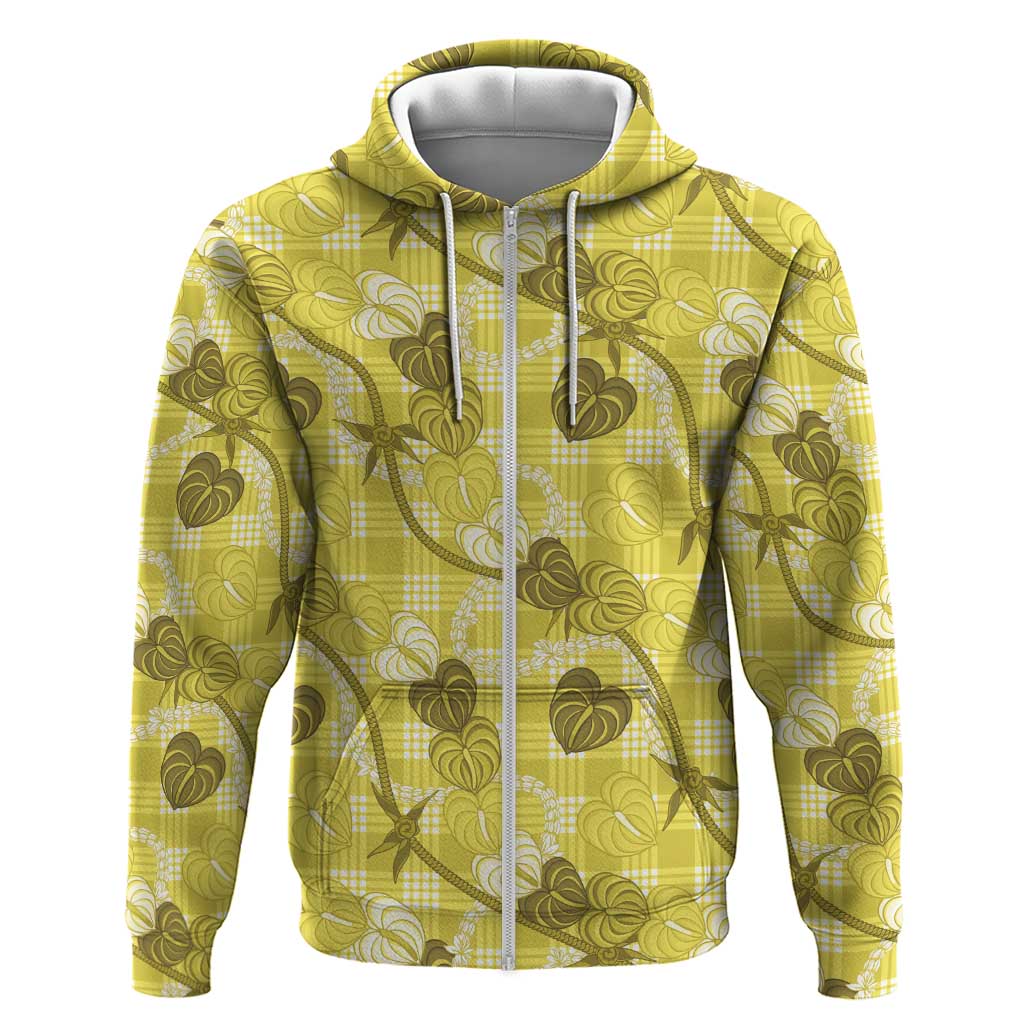 Anthurium Pikake Ti Leaf Palaka Zip Hoodie Yellow Version LT01 Zip Hoodie Yellow - Polynesian Pride