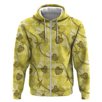 Anthurium Pikake Ti Leaf Palaka Zip Hoodie Yellow Version LT01 Zip Hoodie Yellow - Polynesian Pride