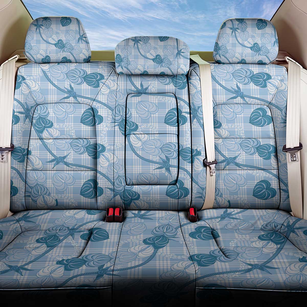 Anthurium Pikake Ti Leaf Palaka Back Car Seat Cover Blue Version