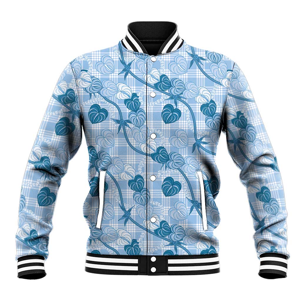 Anthurium Pikake Ti Leaf Palaka Baseball Jacket Blue Version LT01 Unisex Blue - Polynesian Pride