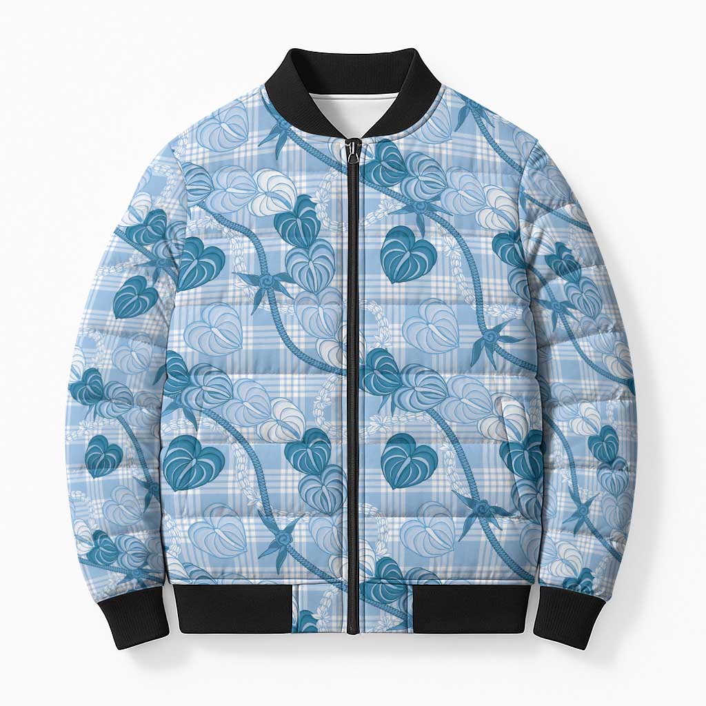Anthurium Pikake Ti Leaf Palaka Bomber Puffer Jacket Blue Version