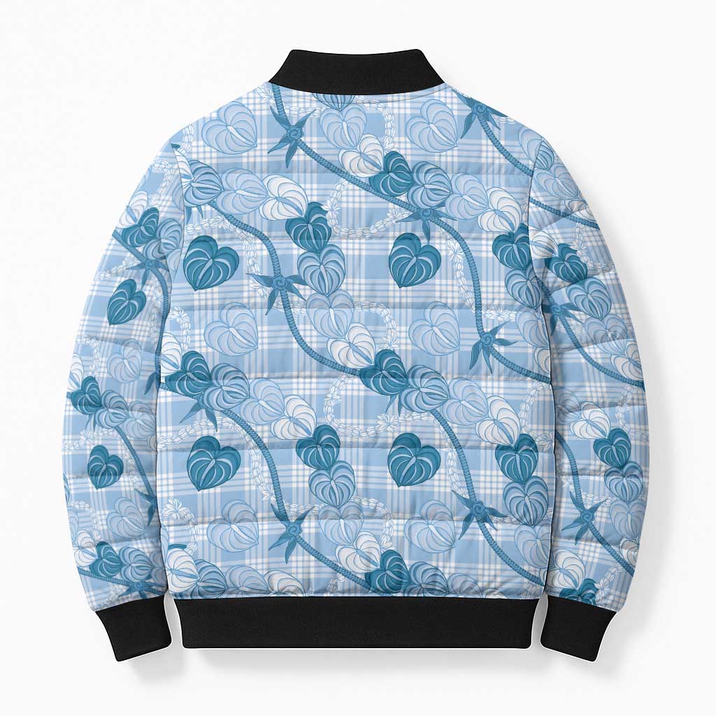 Anthurium Pikake Ti Leaf Palaka Bomber Puffer Jacket Blue Version