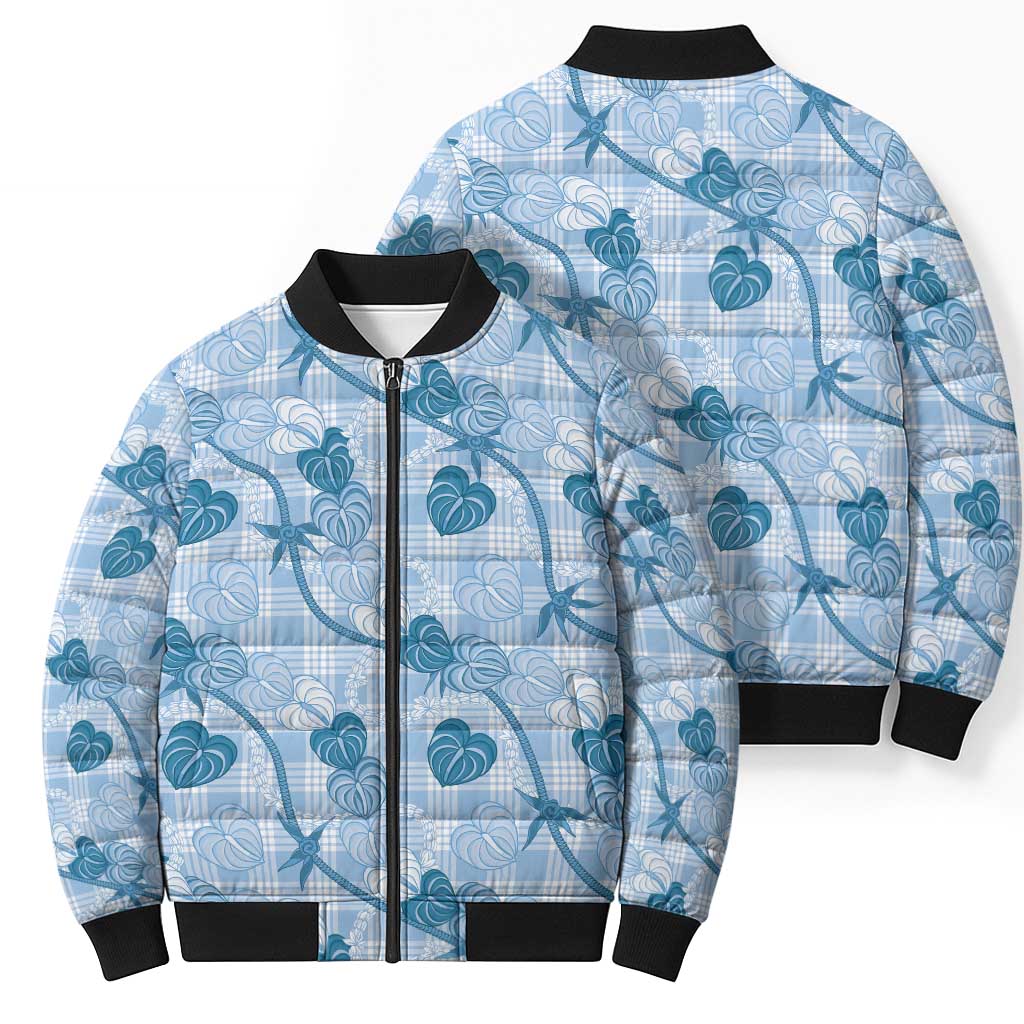 Anthurium Pikake Ti Leaf Palaka Bomber Puffer Jacket Blue Version