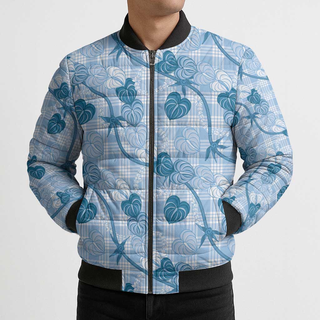 Anthurium Pikake Ti Leaf Palaka Bomber Puffer Jacket Blue Version