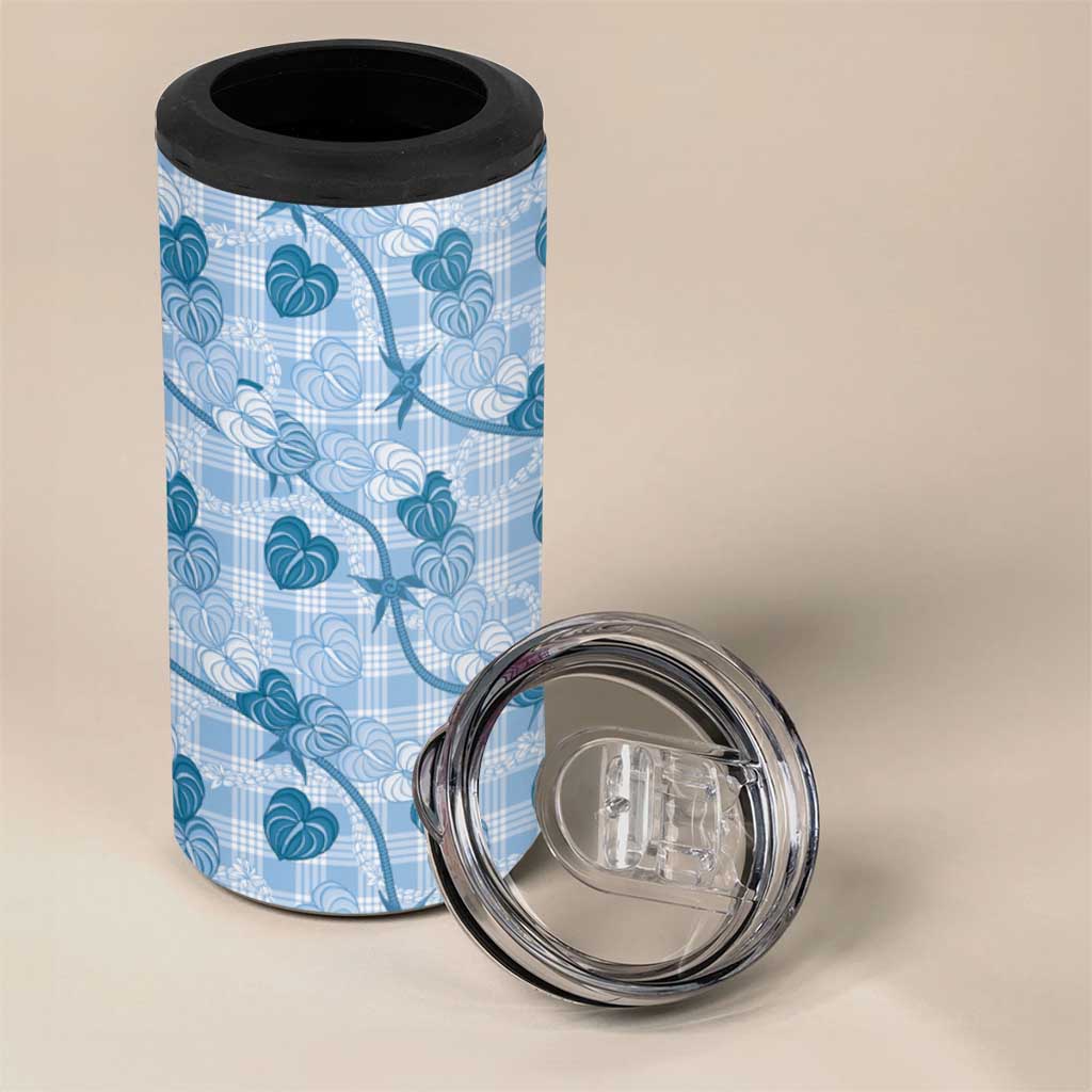 Anthurium Pikake Ti Leaf Palaka 4 in 1 Can Cooler Tumbler Blue Version LT01 - Polynesian Pride