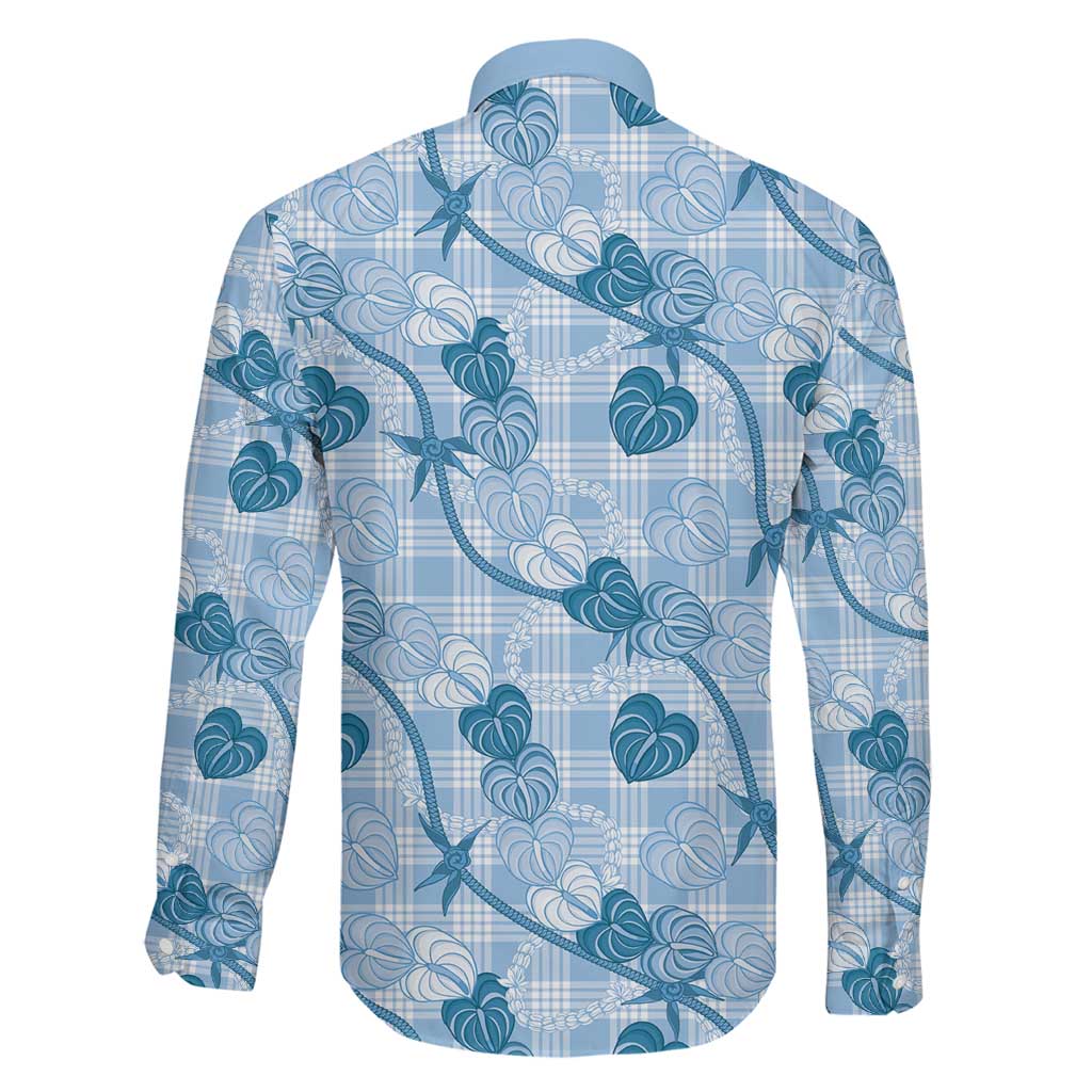 Anthurium Pikake Ti Leaf Palaka Family Matching Puletasi and Hawaiian Shirt Blue Version LT01 - Polynesian Pride