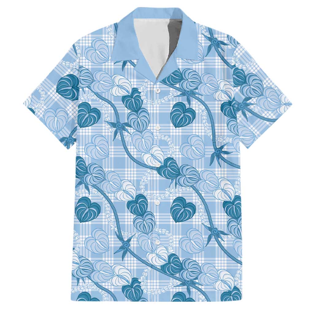 Anthurium Pikake Ti Leaf Palaka Family Matching Summer Maxi Dress and Hawaiian Shirt Blue Version LT01 Dad's Shirt - Short Sleeve Blue - Polynesian Pride